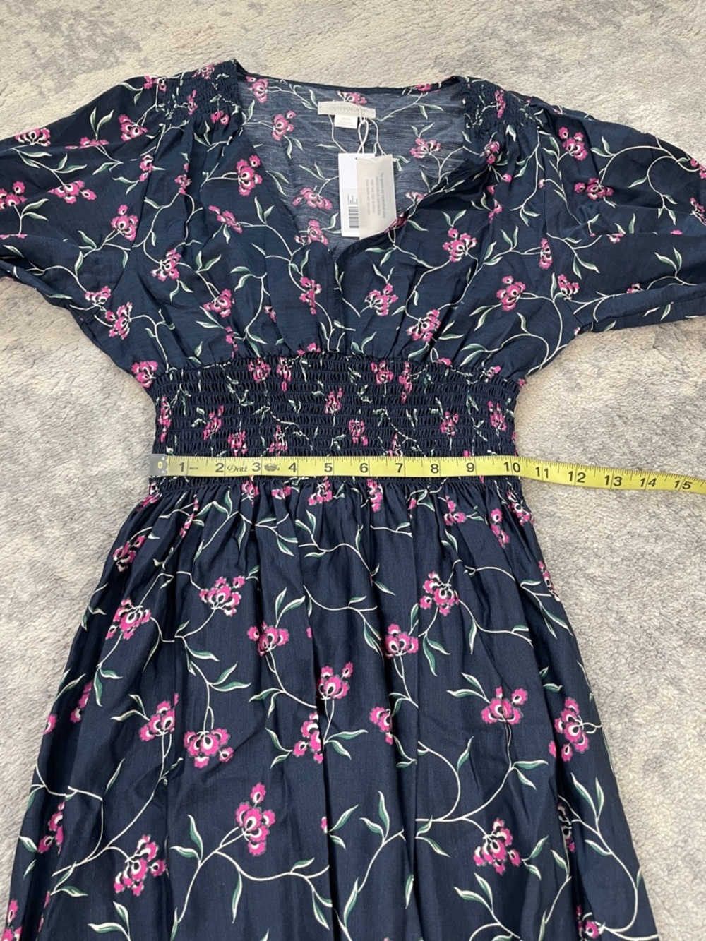 NWT Outerknown Sundance Oceana Midi Floral Long Sleeve Dress Navy Pink XS - Picture 12 of 15